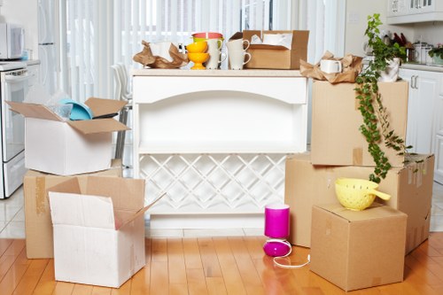 Packed moving boxes ready for removals in West Kensington