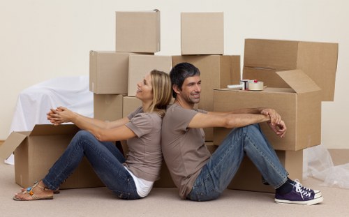 Student removal van and moving boxes in West Kensington